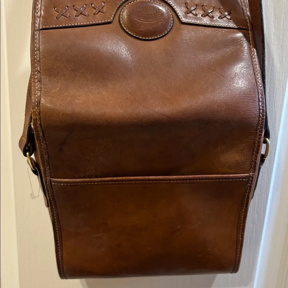 DELFINO BRAND BROWN LEATHER CROSSBODY ADJUSTABLE STRAP THICK SEASONED LEATHER